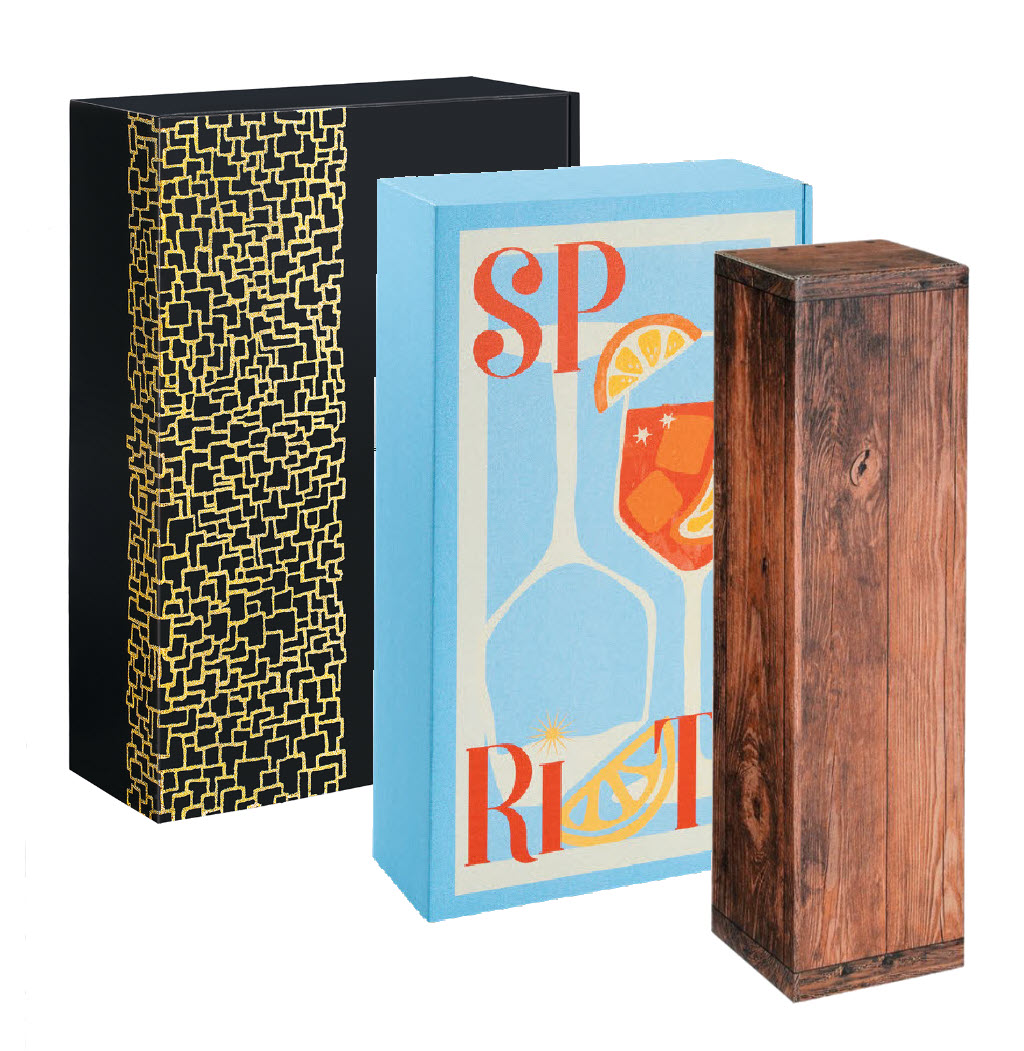 Diverse Geschenk-, Weinkartons (PV) mit Motiv