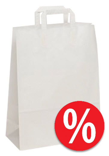 Papiertragetaschen weiss mit flachen Papierhenkeln