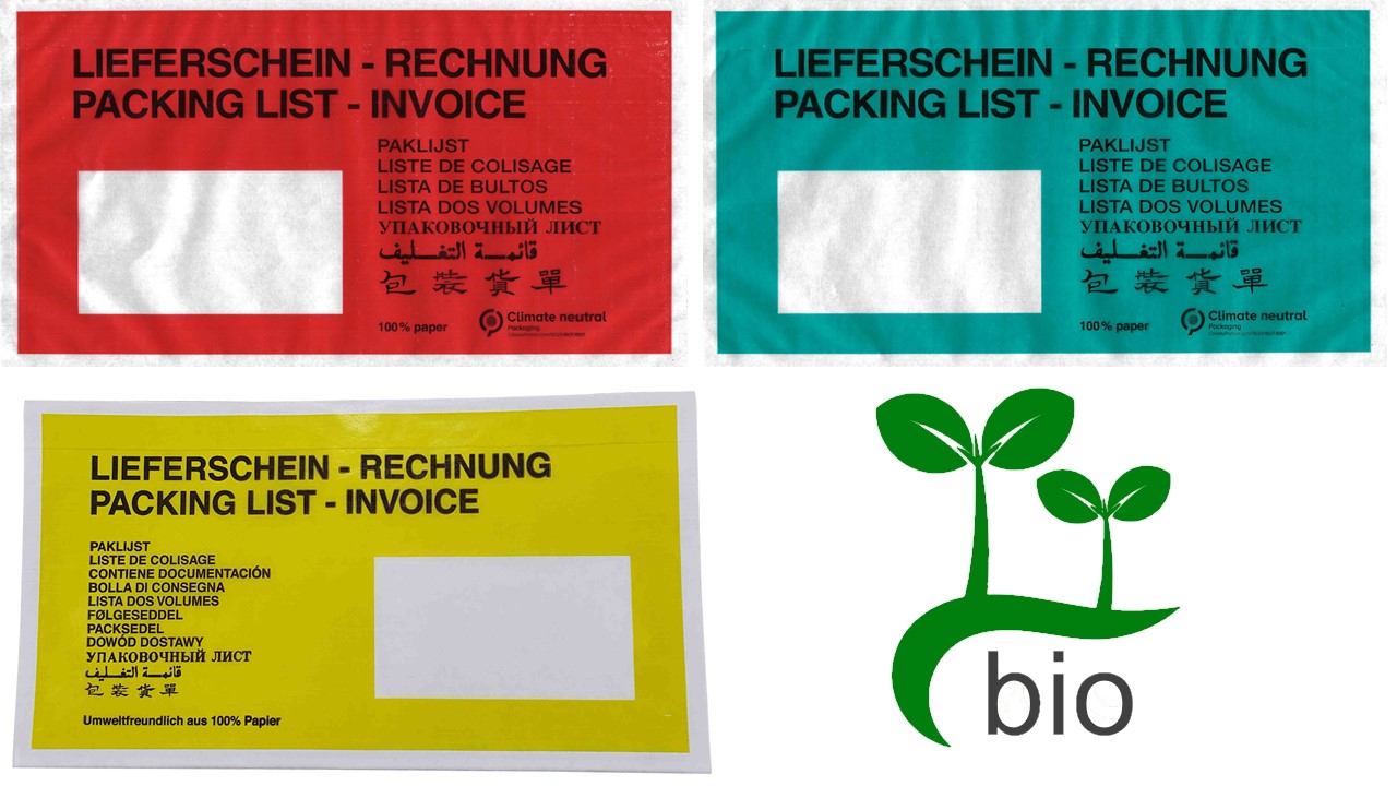 Papier-Dokumententasche Lieferscheintasche rot, grün und gelb