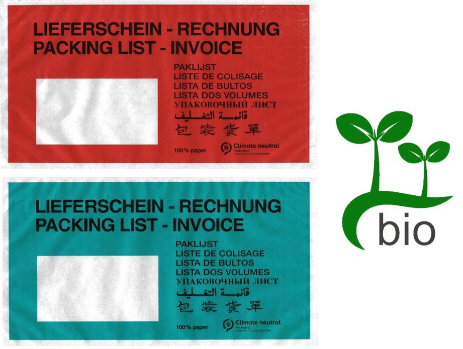 Papier-Dokumententasche Lieferscheintasche rot und grün