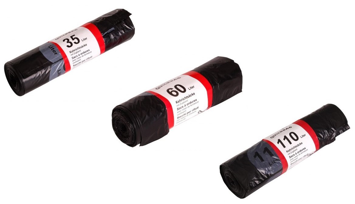 Kehrichtsack / Abfallsack / 35L / 20 Säcke pro Rolle (Karton: 20 Rollen) / mit eingeschweisstem Zugband