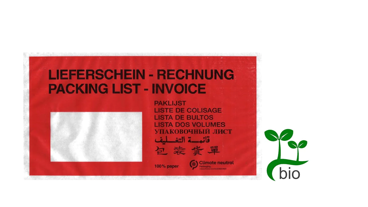Rote BIO-Papier-Dokumententasche C6/5 230 × 120 mm mit Fenster rechts Rote BIO-Papier-Dokumententasche C6/5 230 × 120 mm mit Fenster rechts