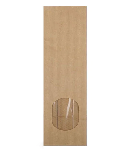 Brauner Blockbodenbeutel mit Sichtfenster für natürliche, lebensmittelechte Präsentation von Kaffee, Tee, Nüssen und weiteren Produkten