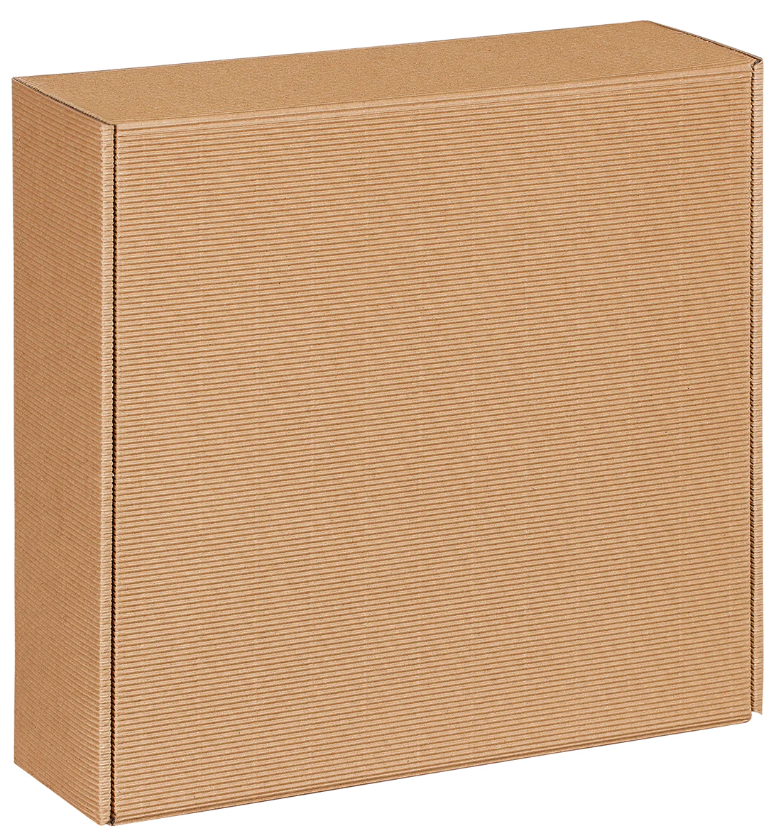 Grosse Geschenkbox aus Karton in Natura mit offener Welle, 293 × 295 × 95 mm