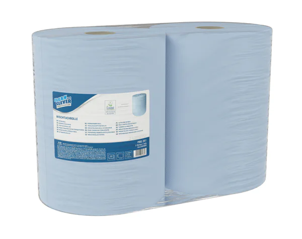 CLEAN & CLEVER Wischtuchrolle Maxi aus Recyclingpapier: 2-lagig, 1000 Blatt, 38 × 36 cm, chlorfrei gebleicht. Ideal für Reinigung, Hände und Werkzeuge. Passend für Wand- und Bodenspender.