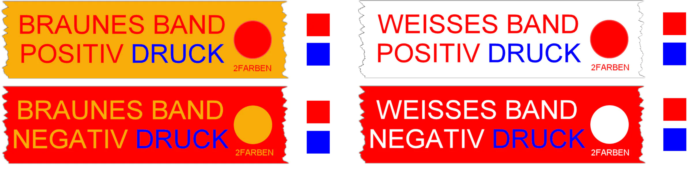 Erkl&auml;rung Positivdruck und Negativdruck von bedrucktem Klebeband mit Firmenlogo