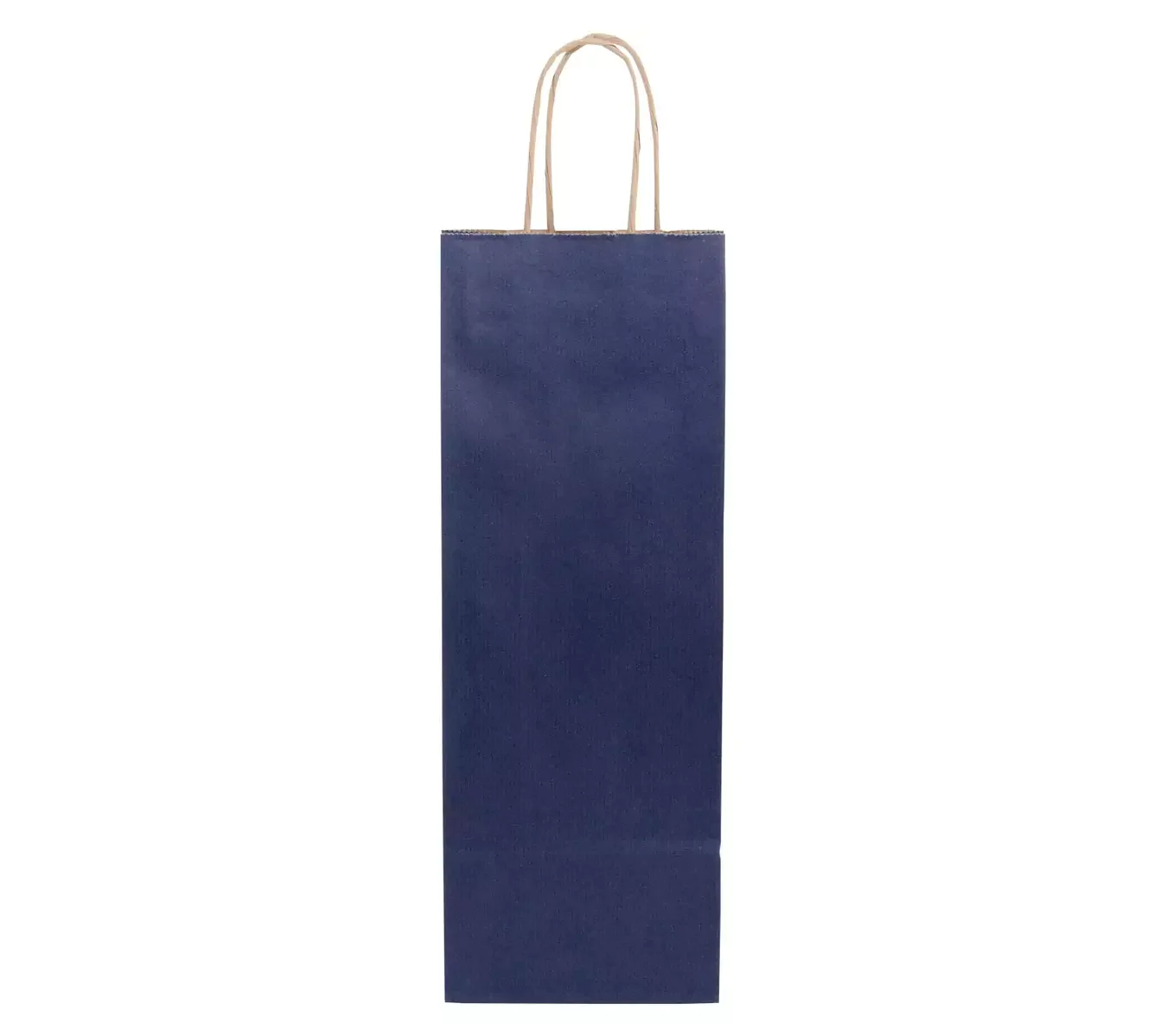 Blaue Papiertragetasche für 1 Flasche aus geripptem Kraftpapier mit gedrehten Papierkordeln Blaue Papiertragetasche für 1 Flasche aus geripptem Kraftpapier mit gedrehten Papierkordeln